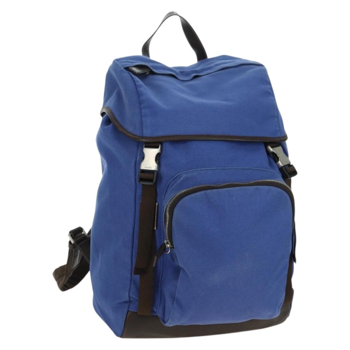 PRADA Backpack Canvas Blue Silver Auth 176786