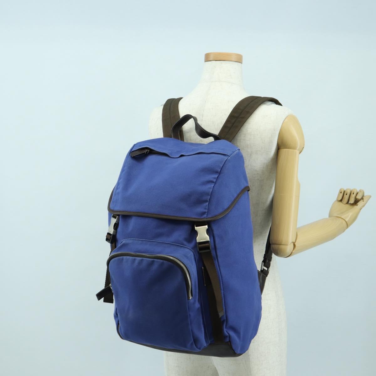 PRADA Backpack Canvas Blue Silver Auth 176786