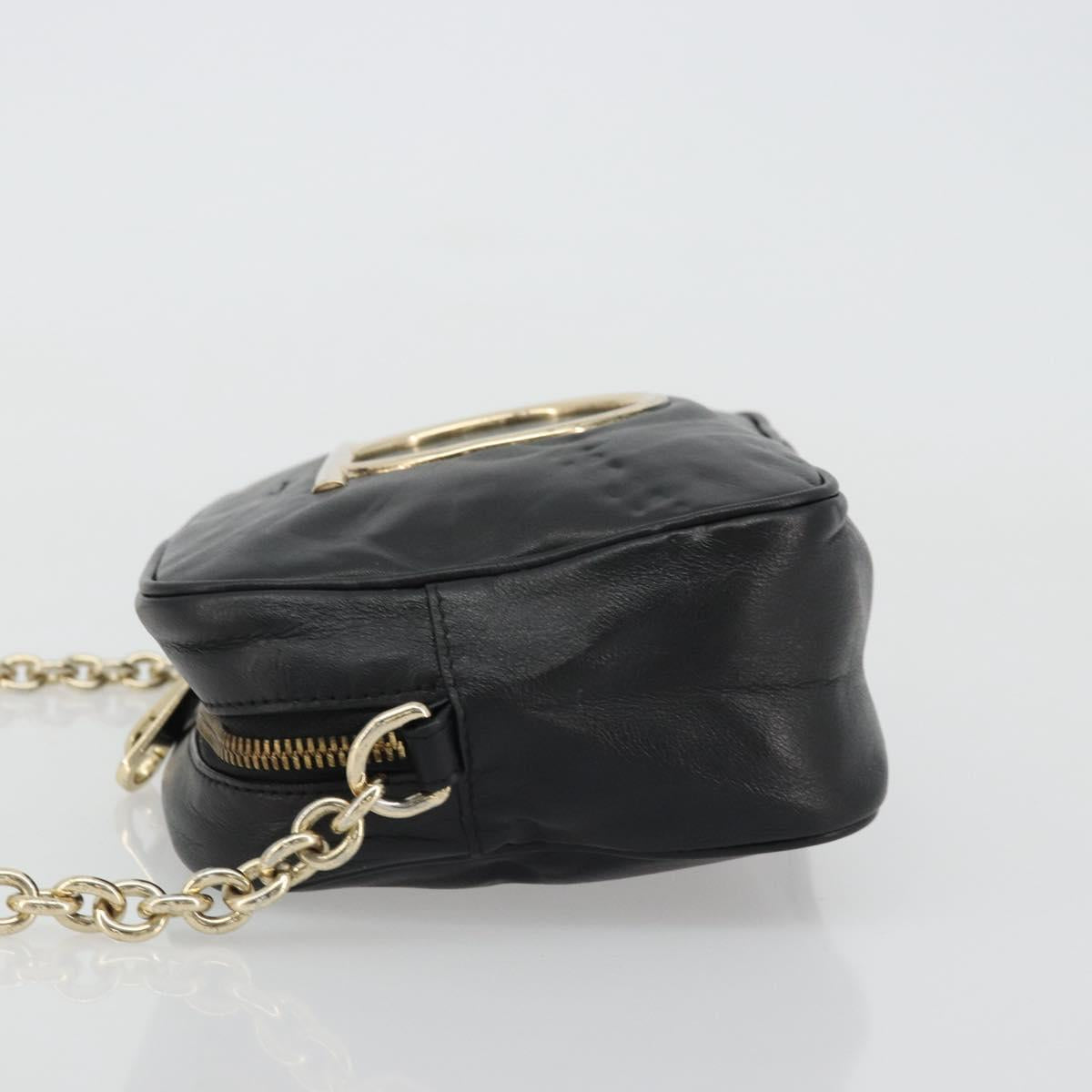 Salvatore Ferragamo Gancini Chain Shoulder Bag Leather Black Gold Auth 176787
