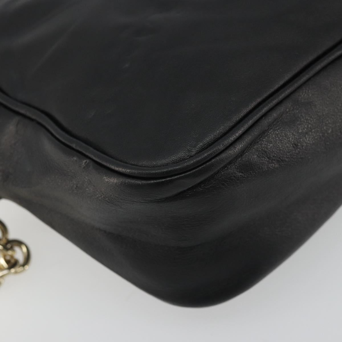Salvatore Ferragamo Gancini Chain Shoulder Bag Leather Black Gold Auth 176787