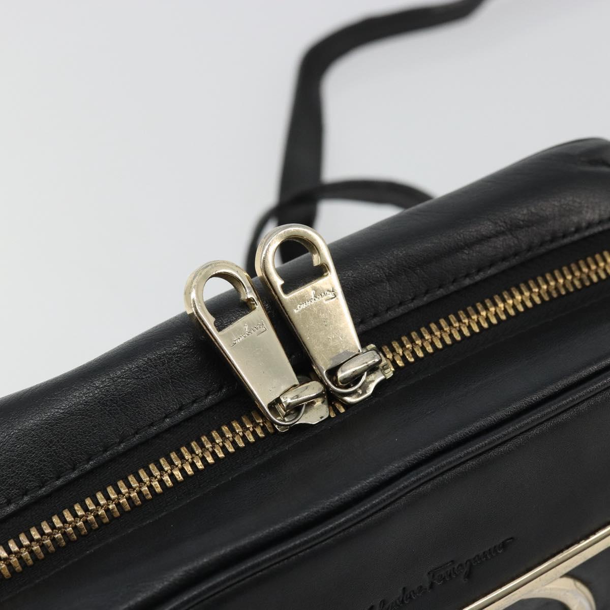Salvatore Ferragamo Gancini Chain Shoulder Bag Leather Black Gold Auth 176787