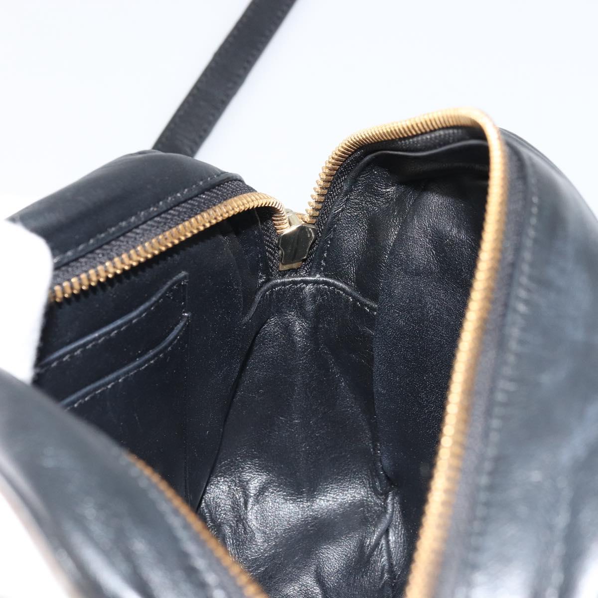 Salvatore Ferragamo Gancini Chain Shoulder Bag Leather Black Gold Auth 176787