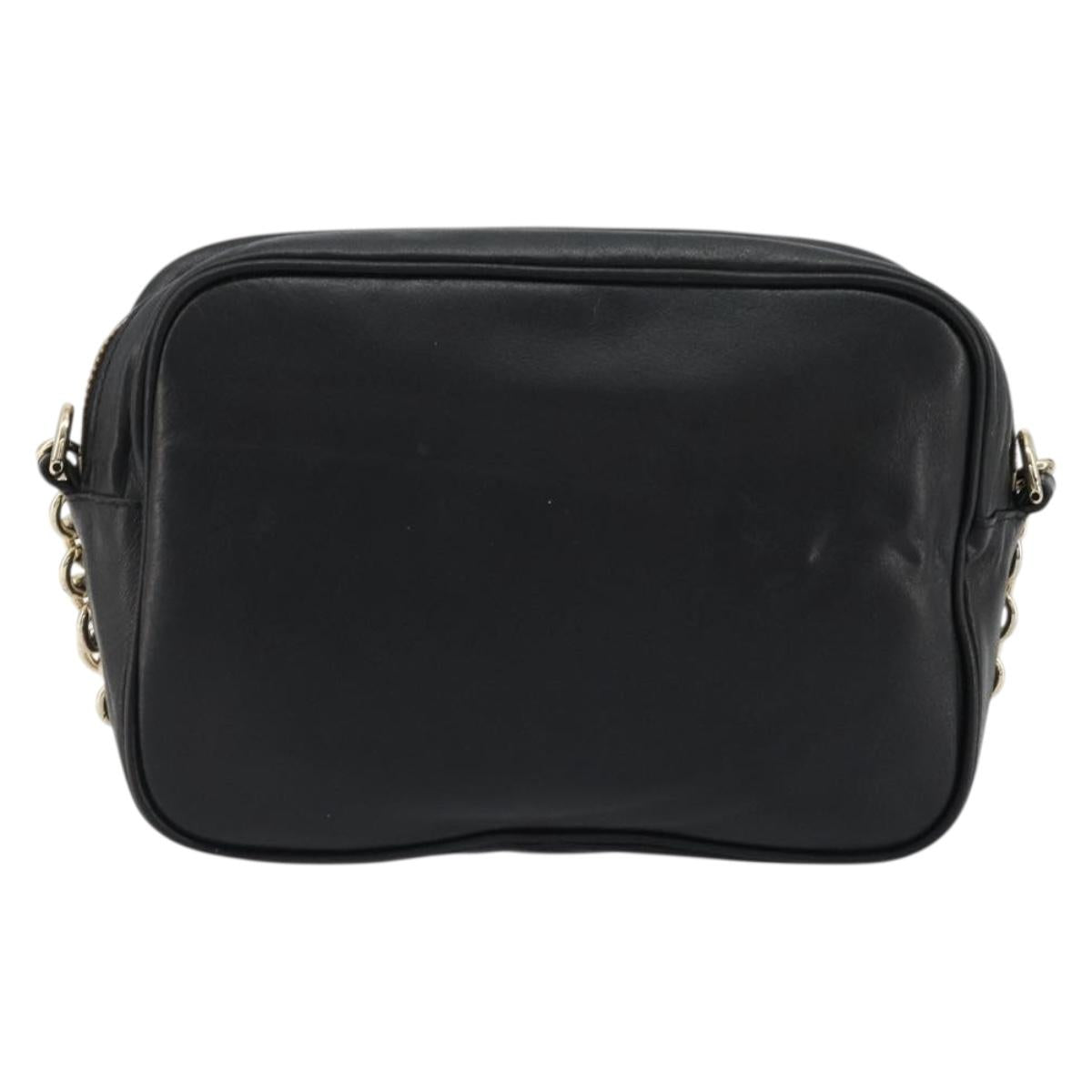 Salvatore Ferragamo Gancini Chain Shoulder Bag Leather Black Gold Auth 176787