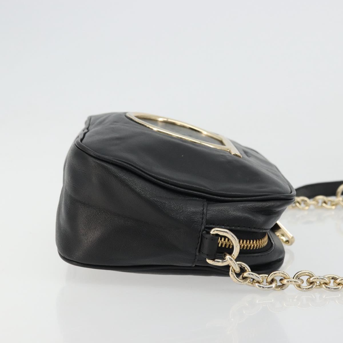 Salvatore Ferragamo Gancini Chain Shoulder Bag Leather Black Gold Auth 176787