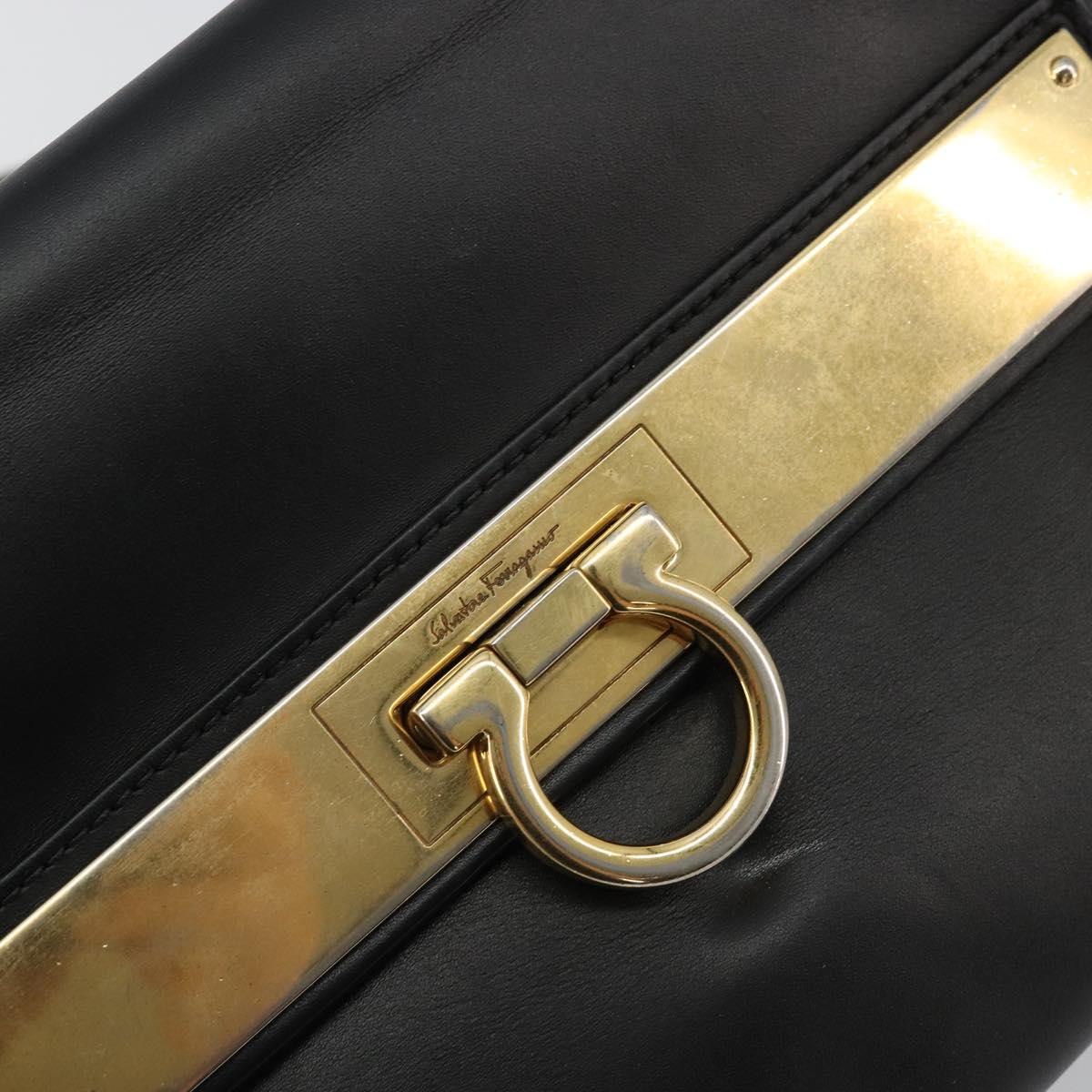 Salvatore Ferragamo Gancini Sofia Hand Bag Leather 2way Black Gold Auth 176789