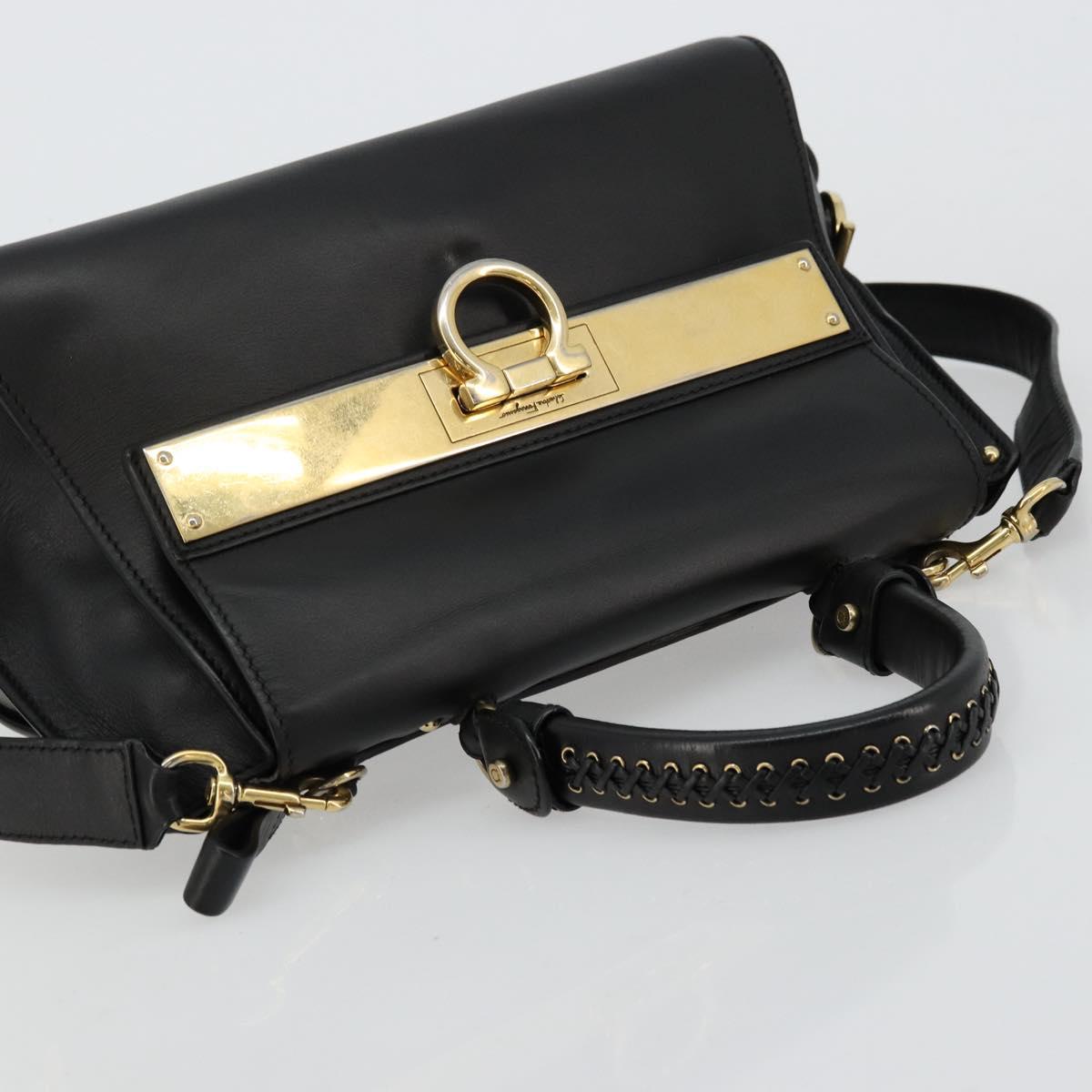 Salvatore Ferragamo Gancini Sofia Hand Bag Leather 2way Black Gold Auth 176789