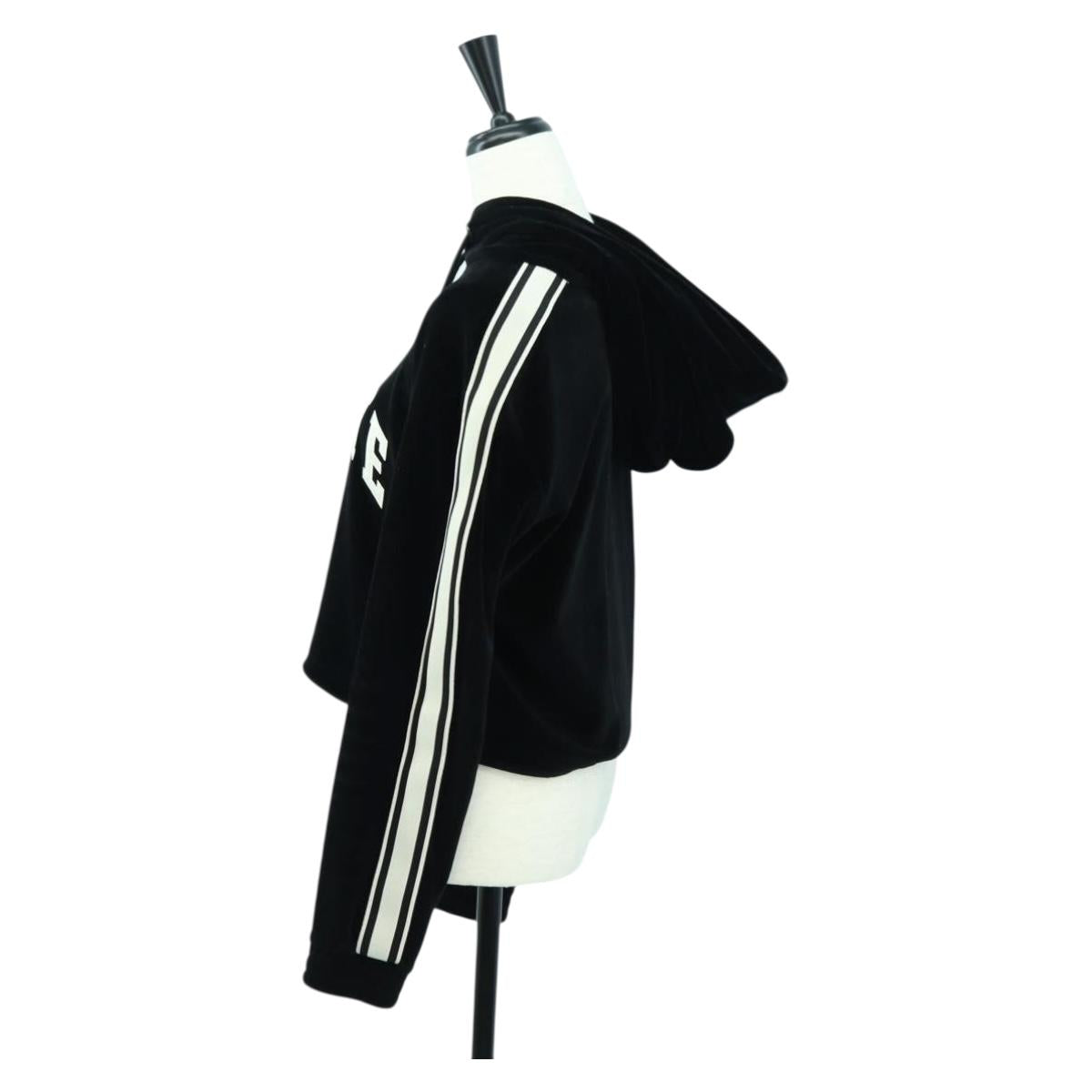 CELINE Cropped Hoodie Velor Black Auth 176793M