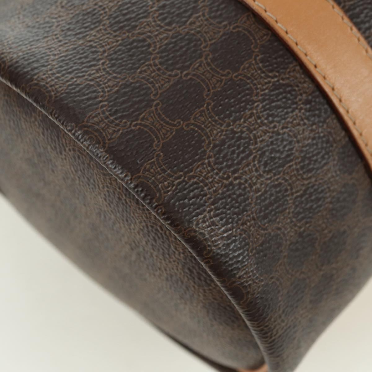 CELINE Macadam Canvas Boston Bag PVC Leather Brown Gold Auth 176802V