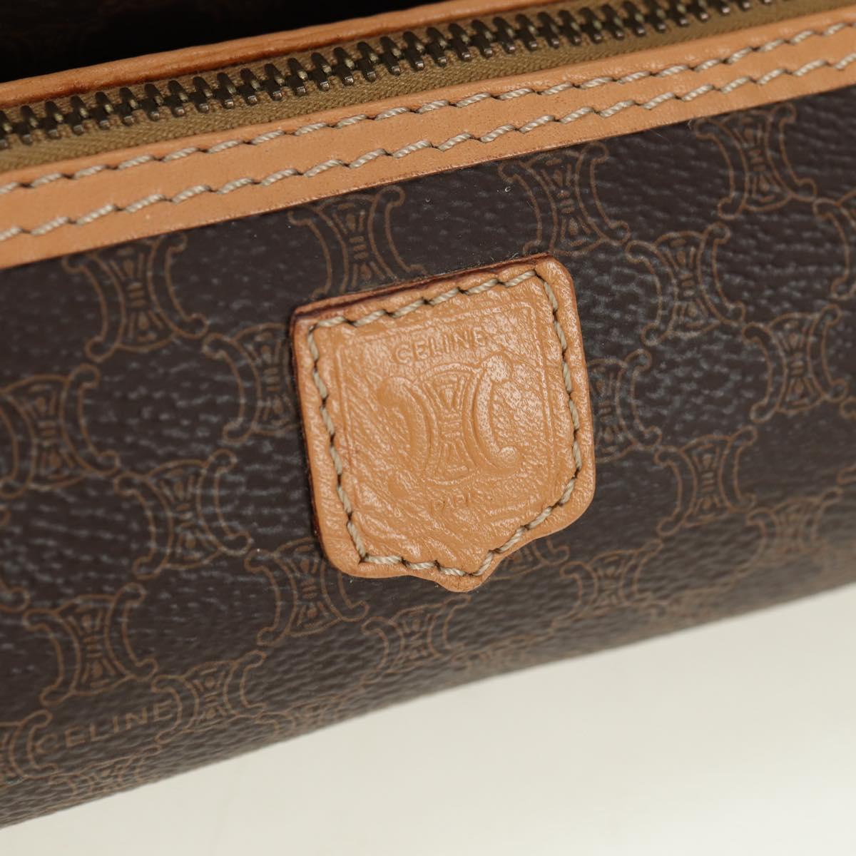 CELINE Macadam Canvas Boston Bag PVC Leather Brown Gold Auth 176802V