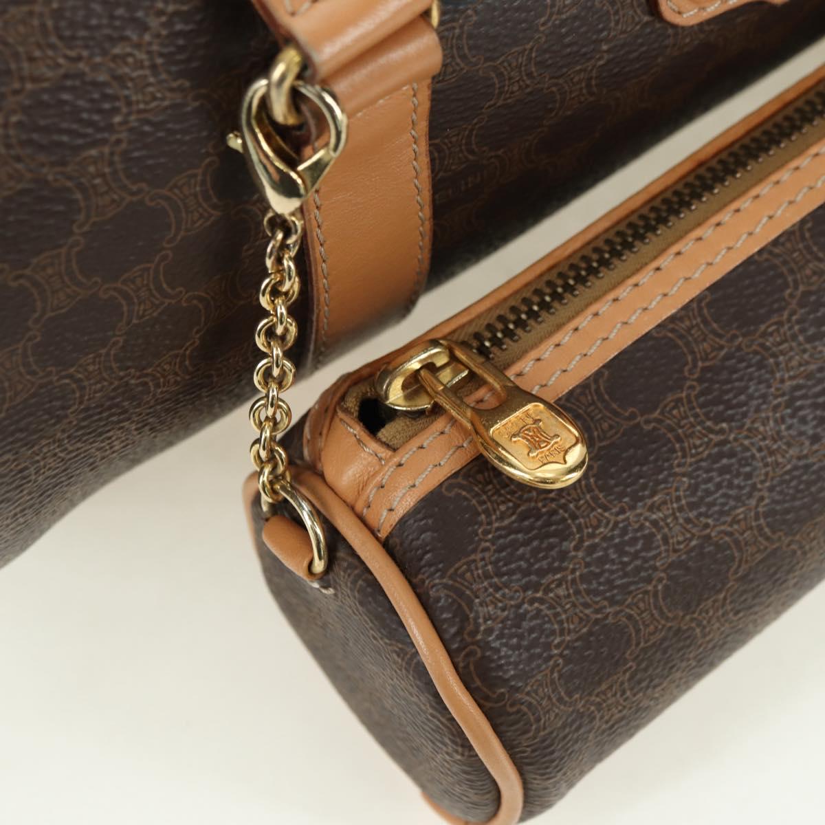 CELINE Macadam Canvas Boston Bag PVC Leather Brown Gold Auth 176802V
