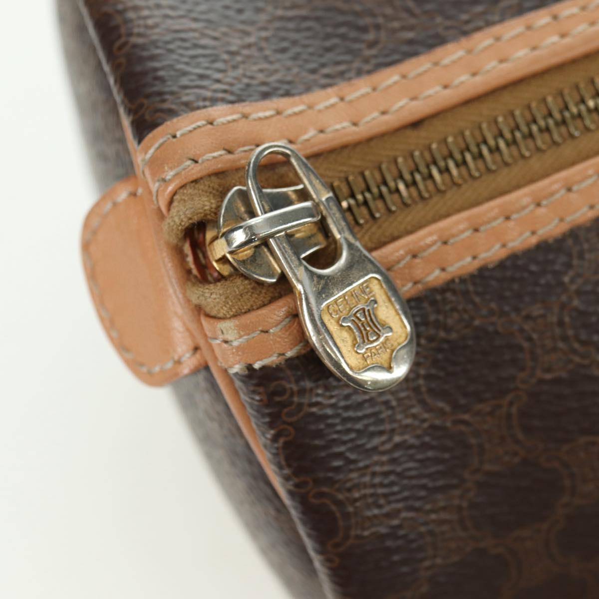 CELINE Macadam Canvas Boston Bag PVC Leather Brown Gold Auth 176802V