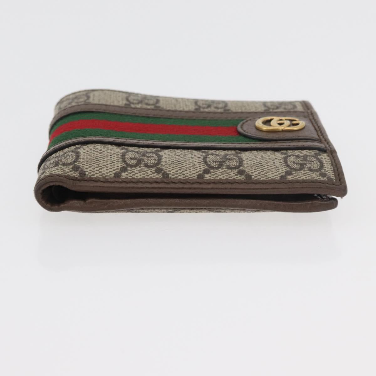 GUCCI Web Sherry Line GG Supreme Compact Wallet PVC Beige Red 597609 Auth 176813