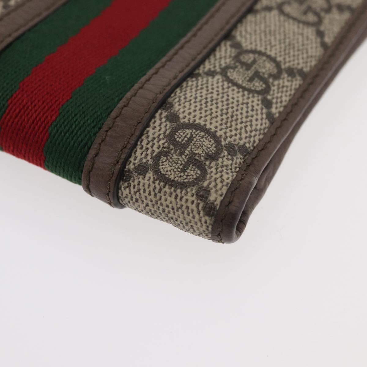 GUCCI Web Sherry Line GG Supreme Compact Wallet PVC Beige Red 597609 Auth 176813