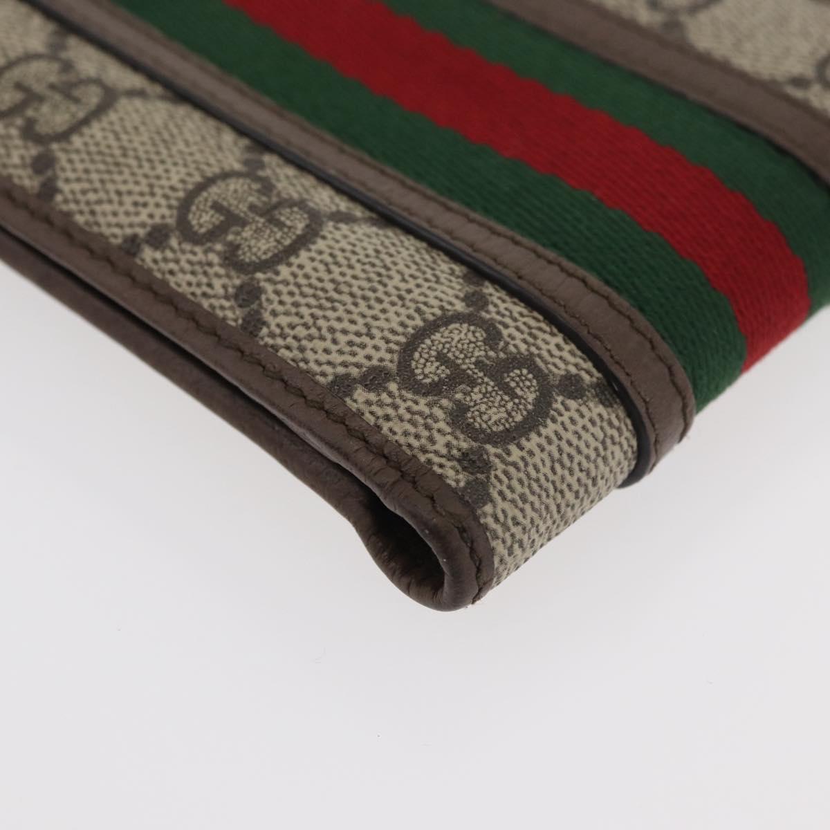 GUCCI Web Sherry Line GG Supreme Compact Wallet PVC Beige Red 597609 Auth 176813