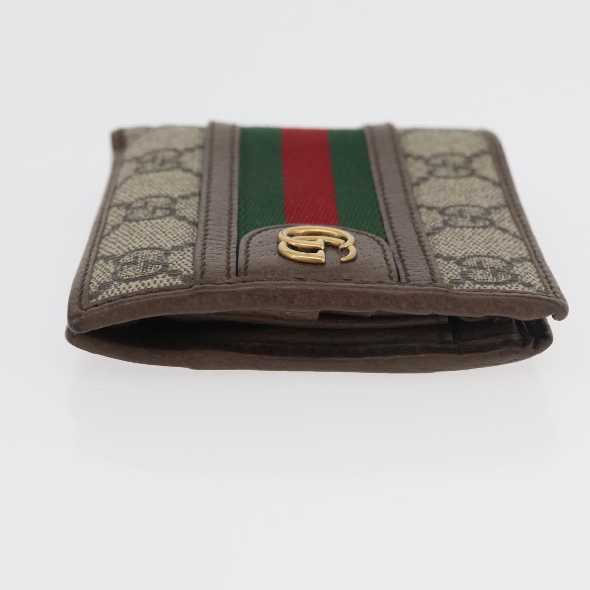 GUCCI Web Sherry Line GG Supreme Compact Wallet PVC Beige Red 597609 Auth 176813