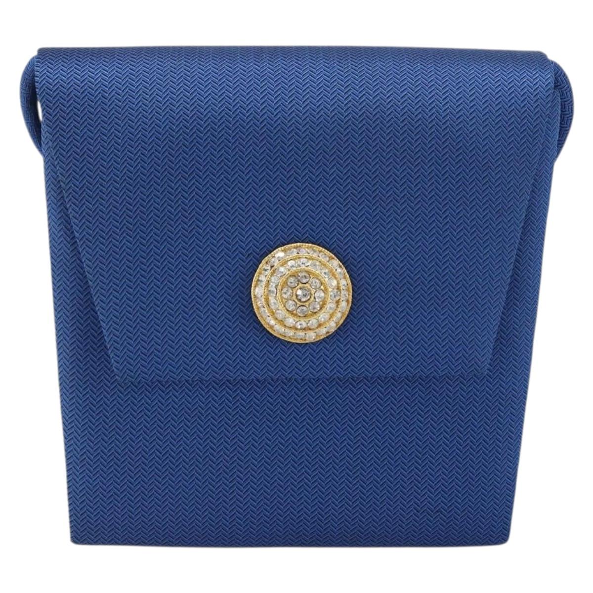 SAINT LAURENT Shoulder Bag Satin Blue Gold Auth 176819A