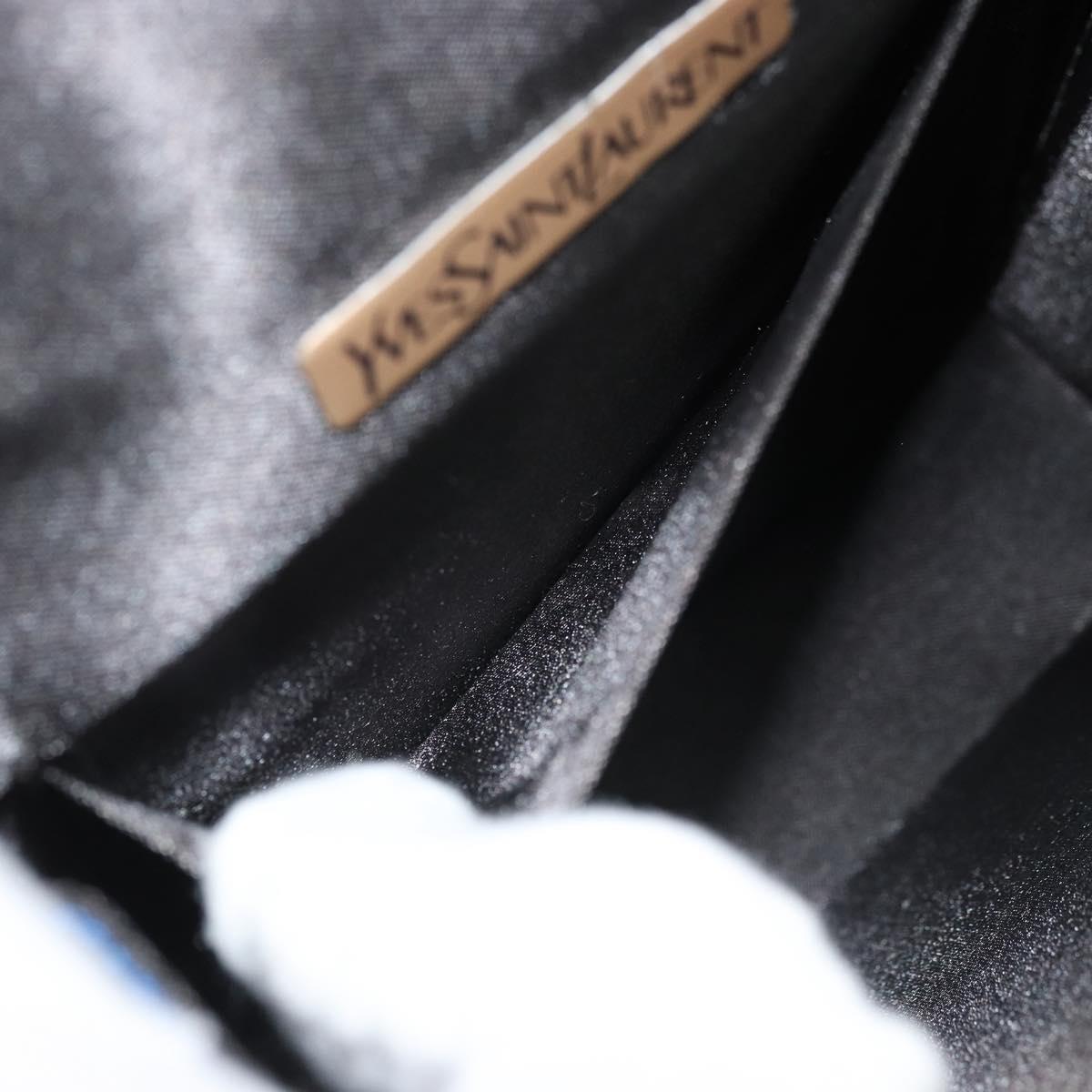 SAINT LAURENT Shoulder Bag Satin Blue Gold Auth 176819A