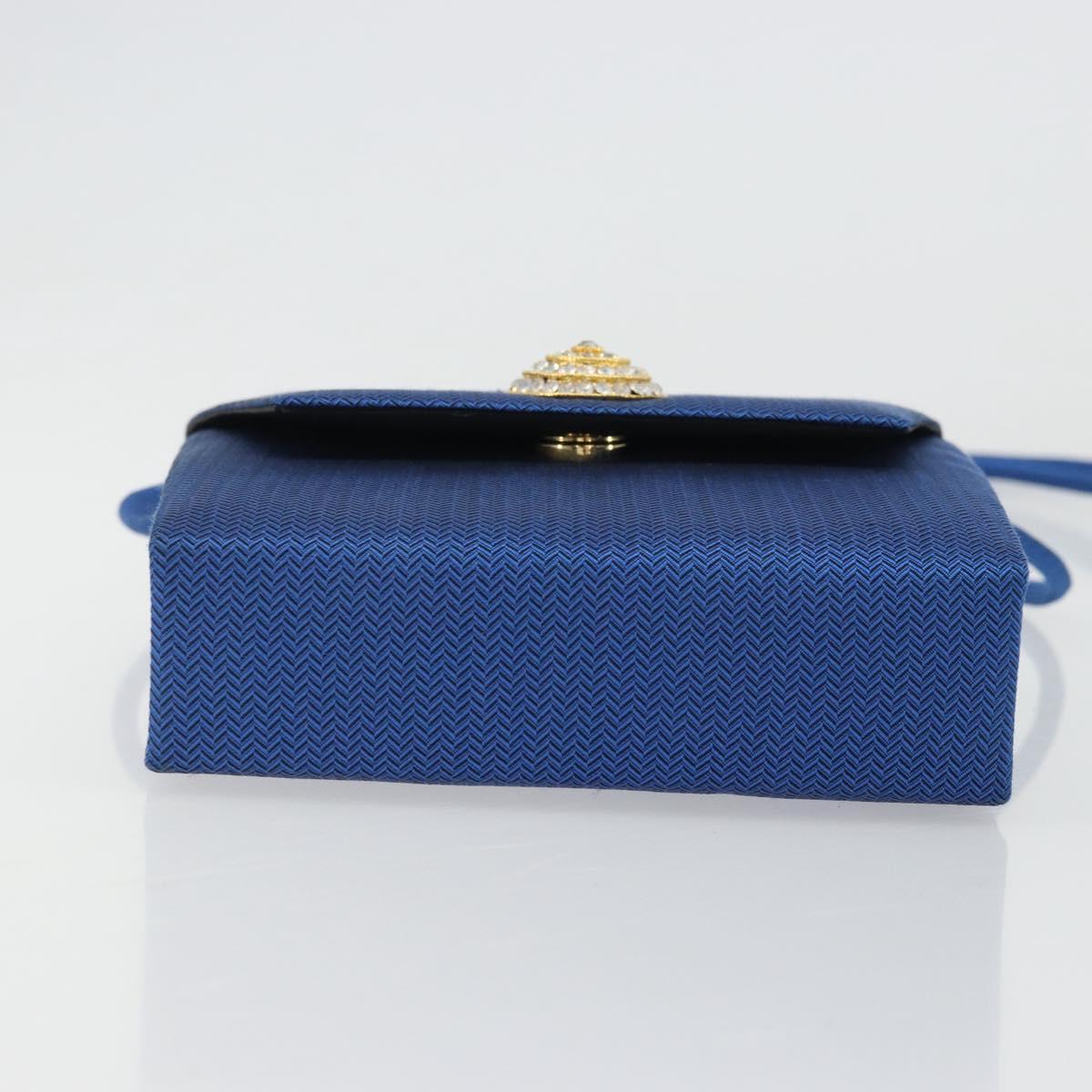 SAINT LAURENT Shoulder Bag Satin Blue Gold Auth 176819A