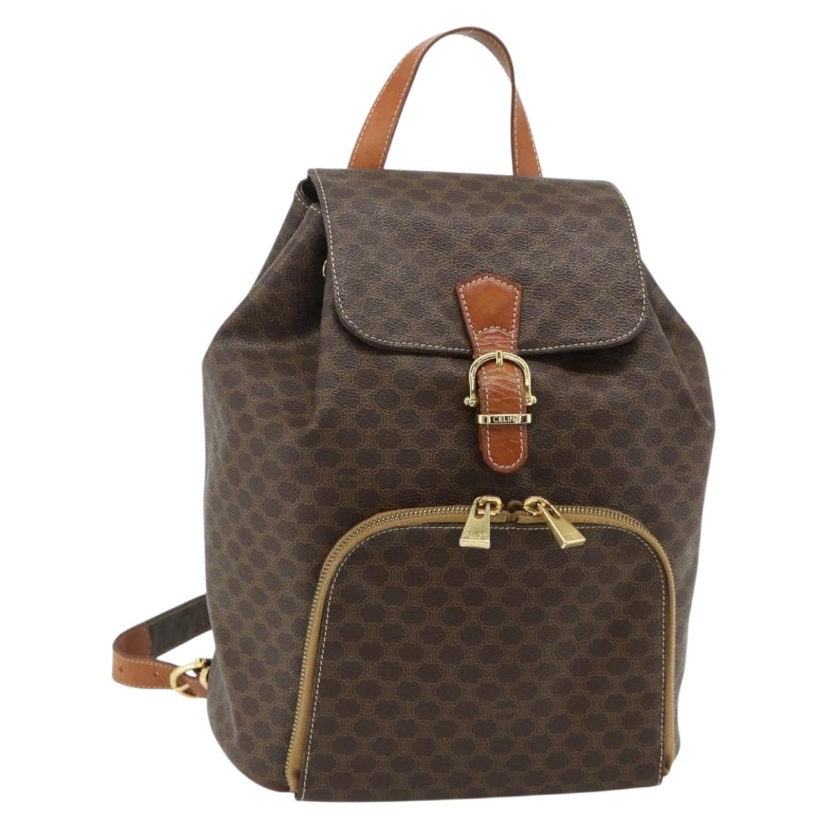 CELINE Macadam Canvas Backpack PVC Leather Brown Gold Auth 176821