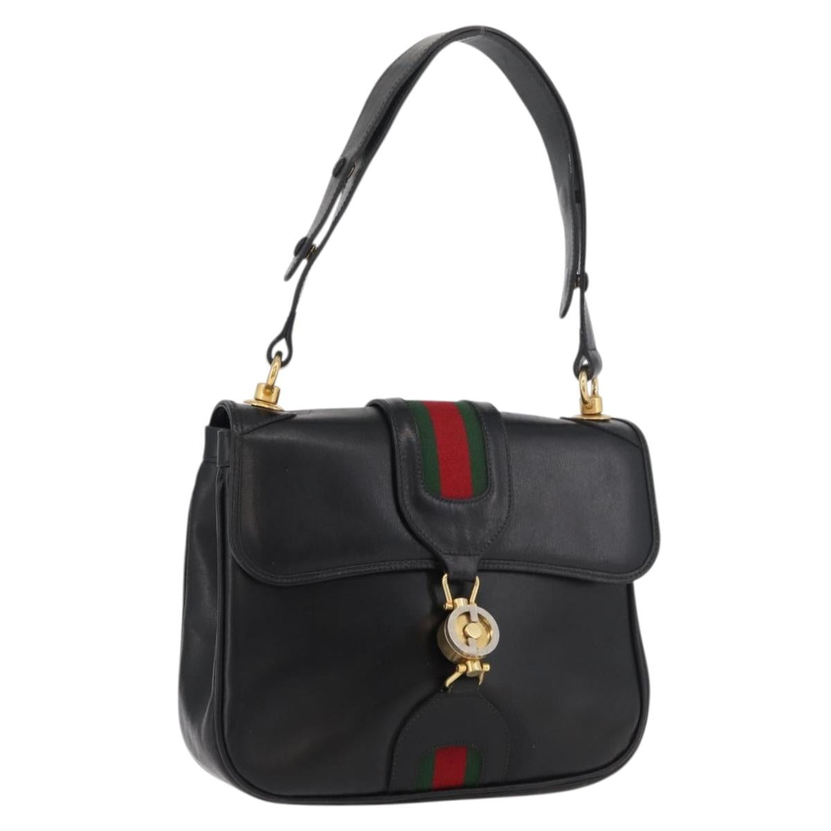 GUCCI Web Sherry Line Jackie Shoulder Bag Leather Black Gold Red Auth 176825A