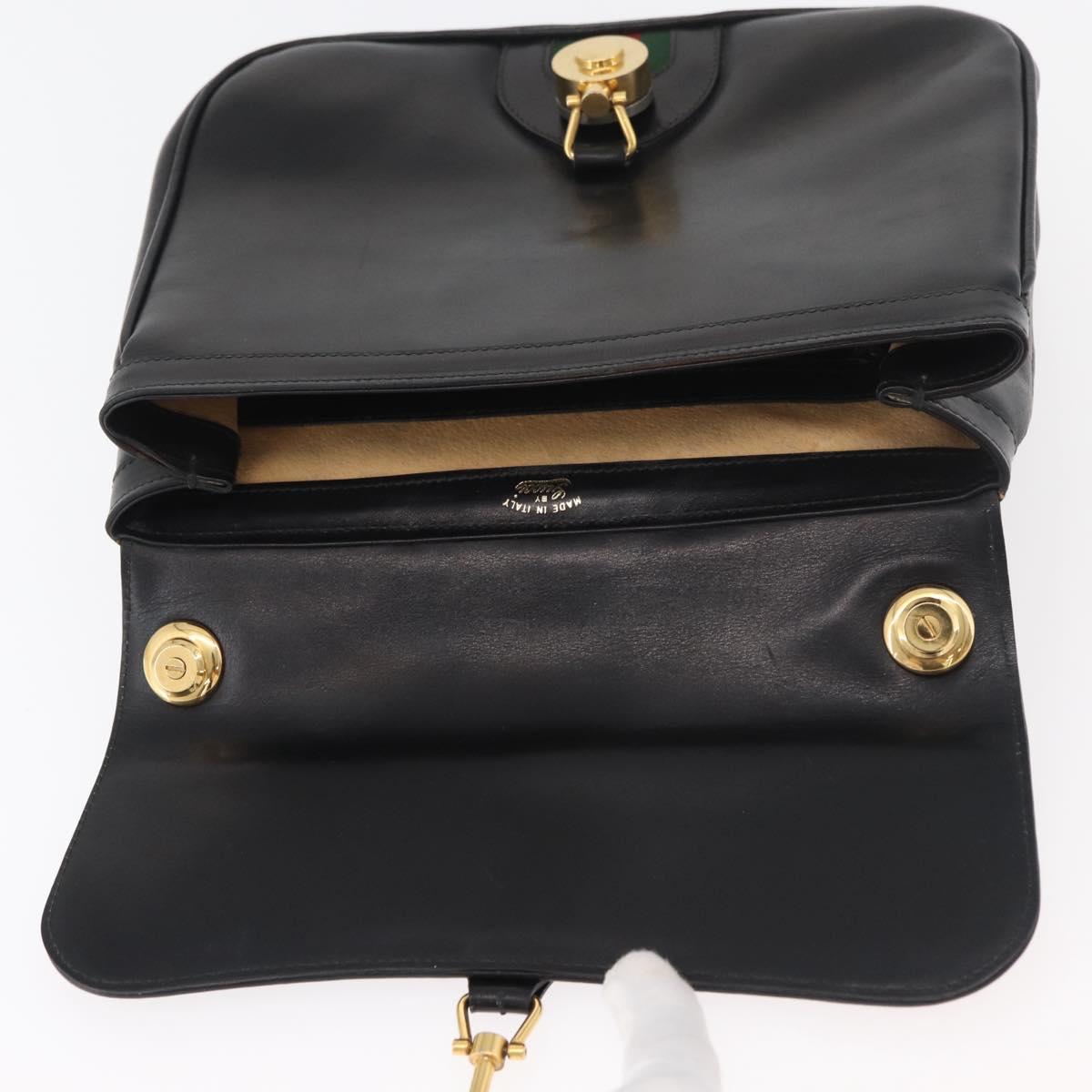 GUCCI Web Sherry Line Jackie Shoulder Bag Leather Black Gold Red Auth 176825A