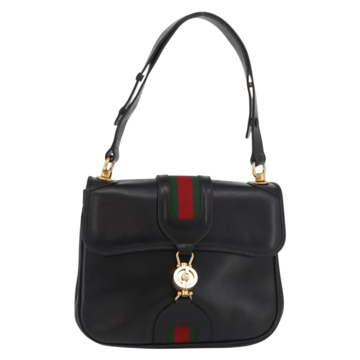 GUCCI Web Sherry Line Jackie Shoulder Bag Leather Black Gold Red Auth 176825A