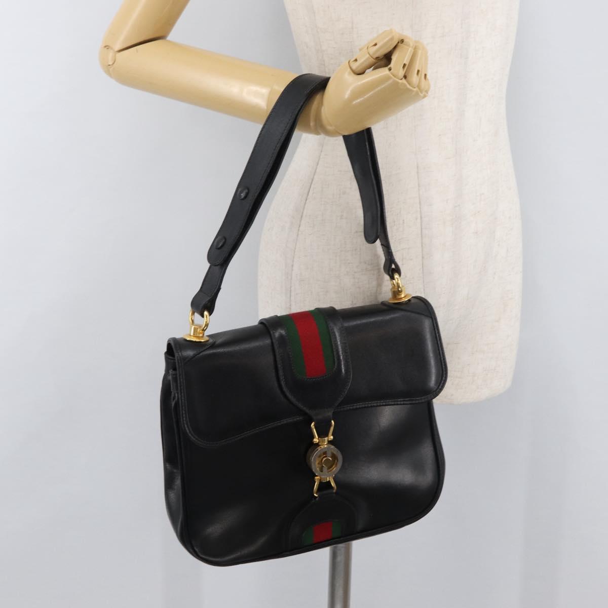 GUCCI Web Sherry Line Jackie Shoulder Bag Leather Black Gold Red Auth 176825A