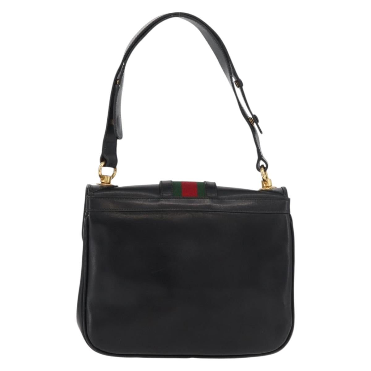 GUCCI Web Sherry Line Jackie Shoulder Bag Leather Black Gold Red Auth 176825A