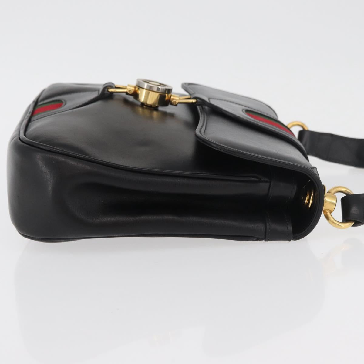 GUCCI Web Sherry Line Jackie Shoulder Bag Leather Black Gold Red Auth 176825A