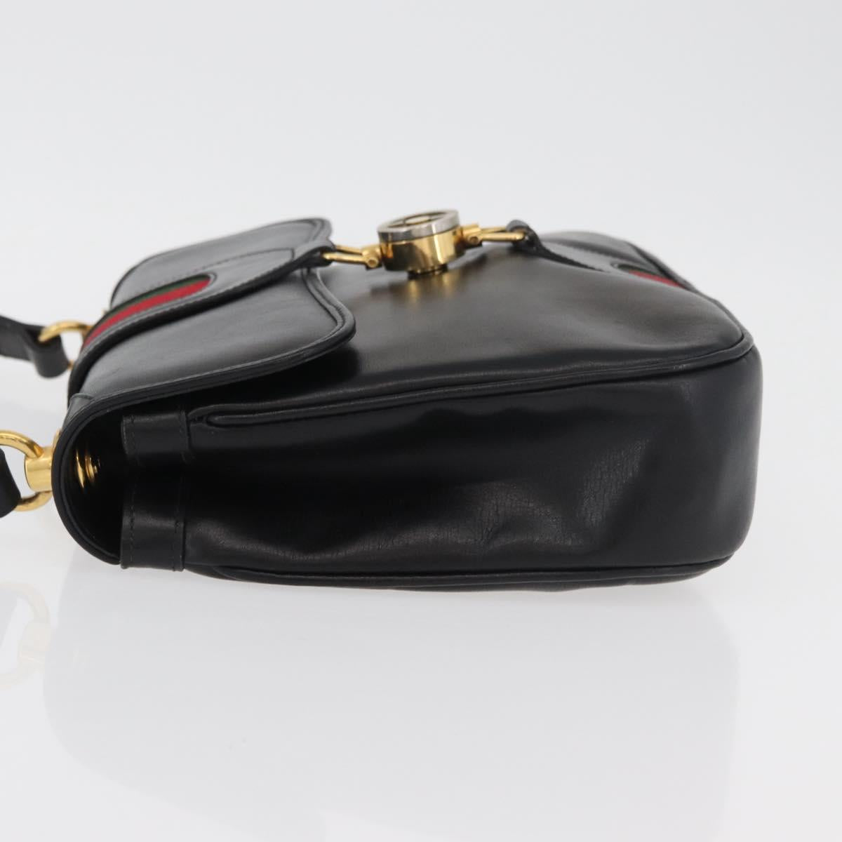 GUCCI Web Sherry Line Jackie Shoulder Bag Leather Black Gold Red Auth 176825A