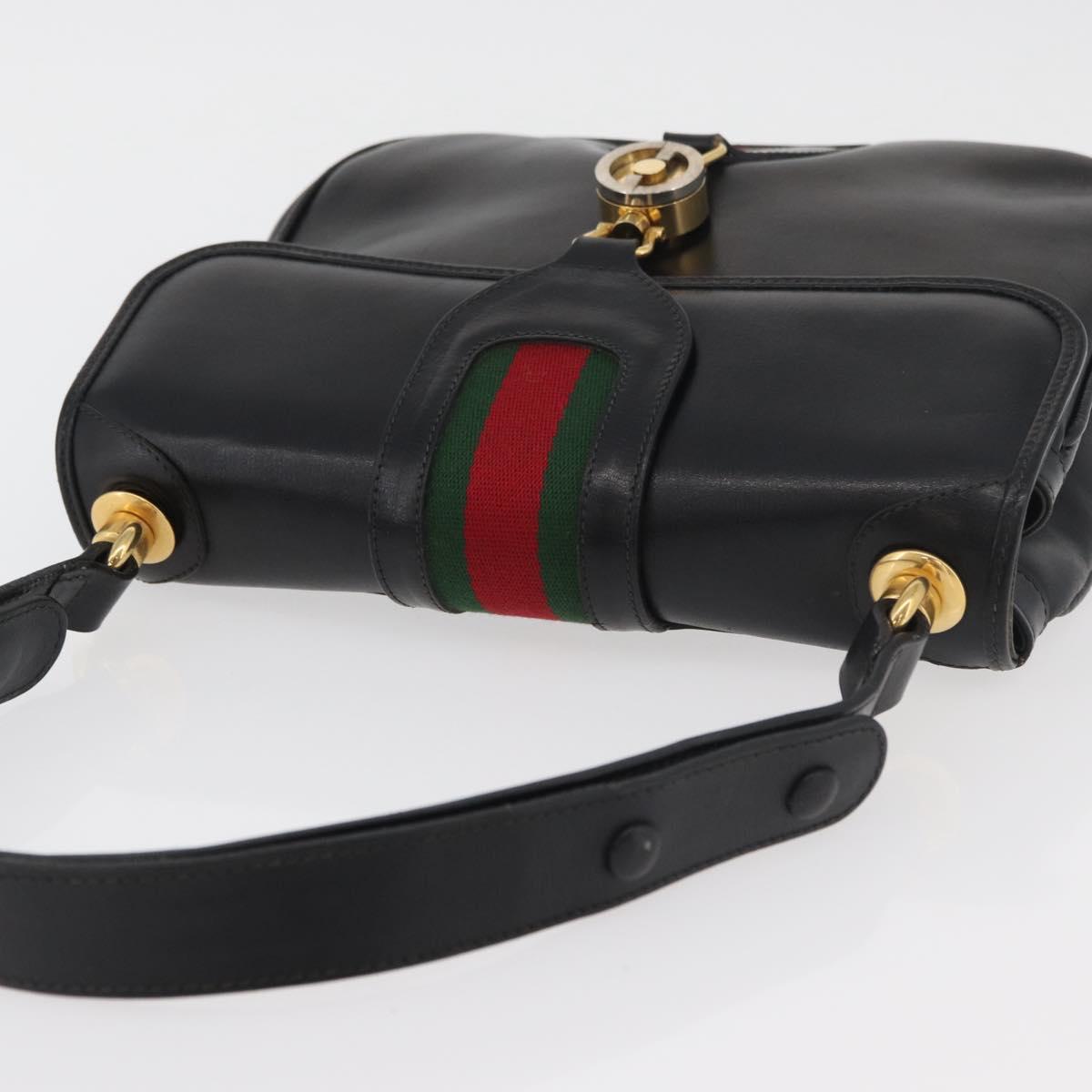 GUCCI Web Sherry Line Jackie Shoulder Bag Leather Black Gold Red Auth 176825A