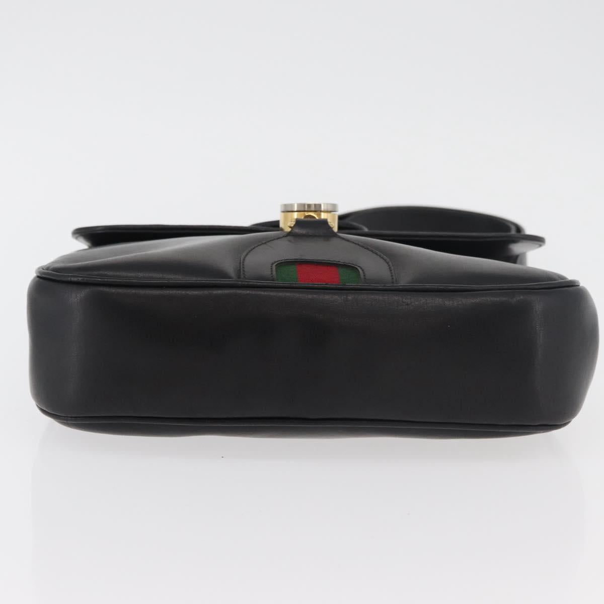 GUCCI Web Sherry Line Jackie Shoulder Bag Leather Black Gold Red Auth 176825A