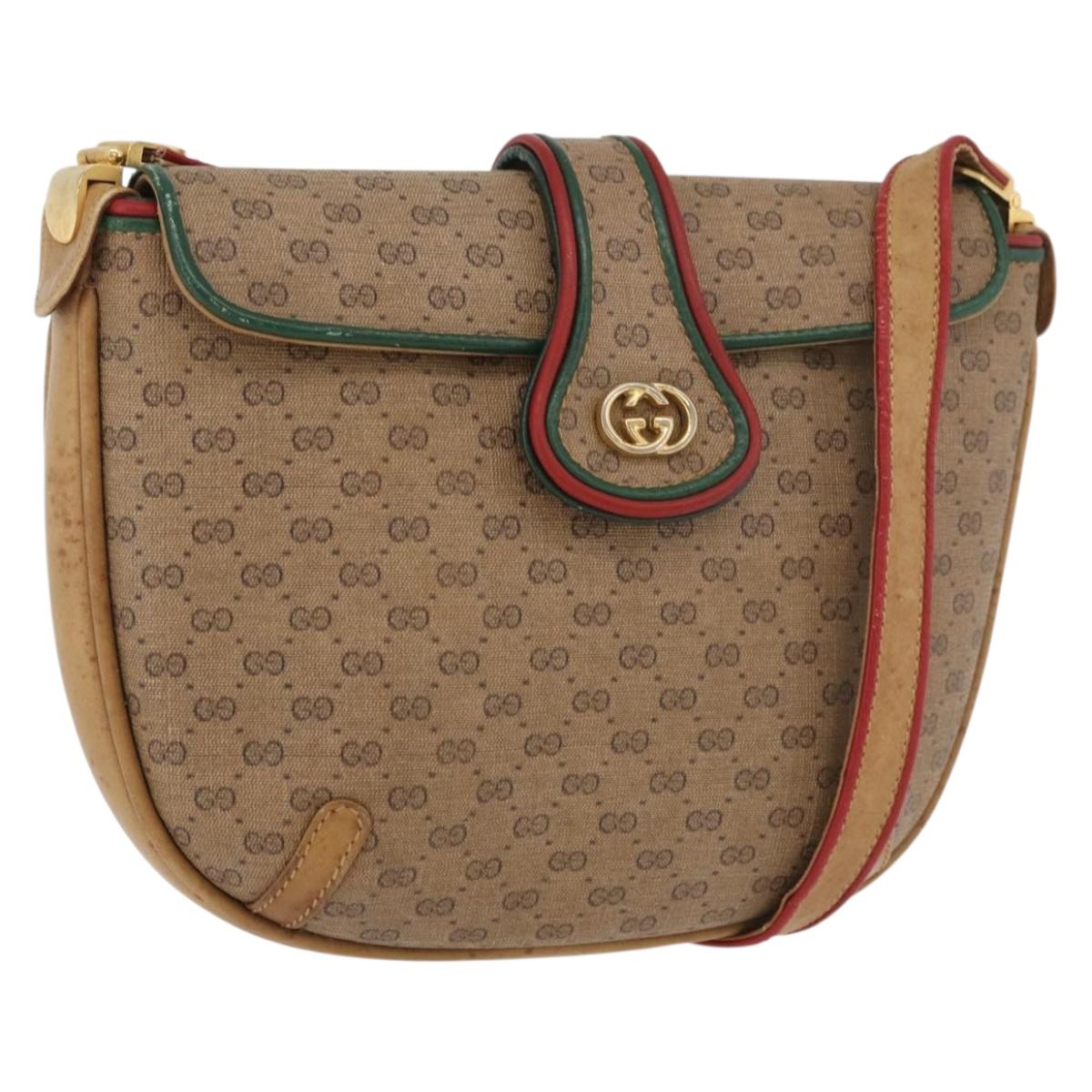 GUCCI Micro GG Supreme Shoulder Bag PVC Beige Gold Auth 176833