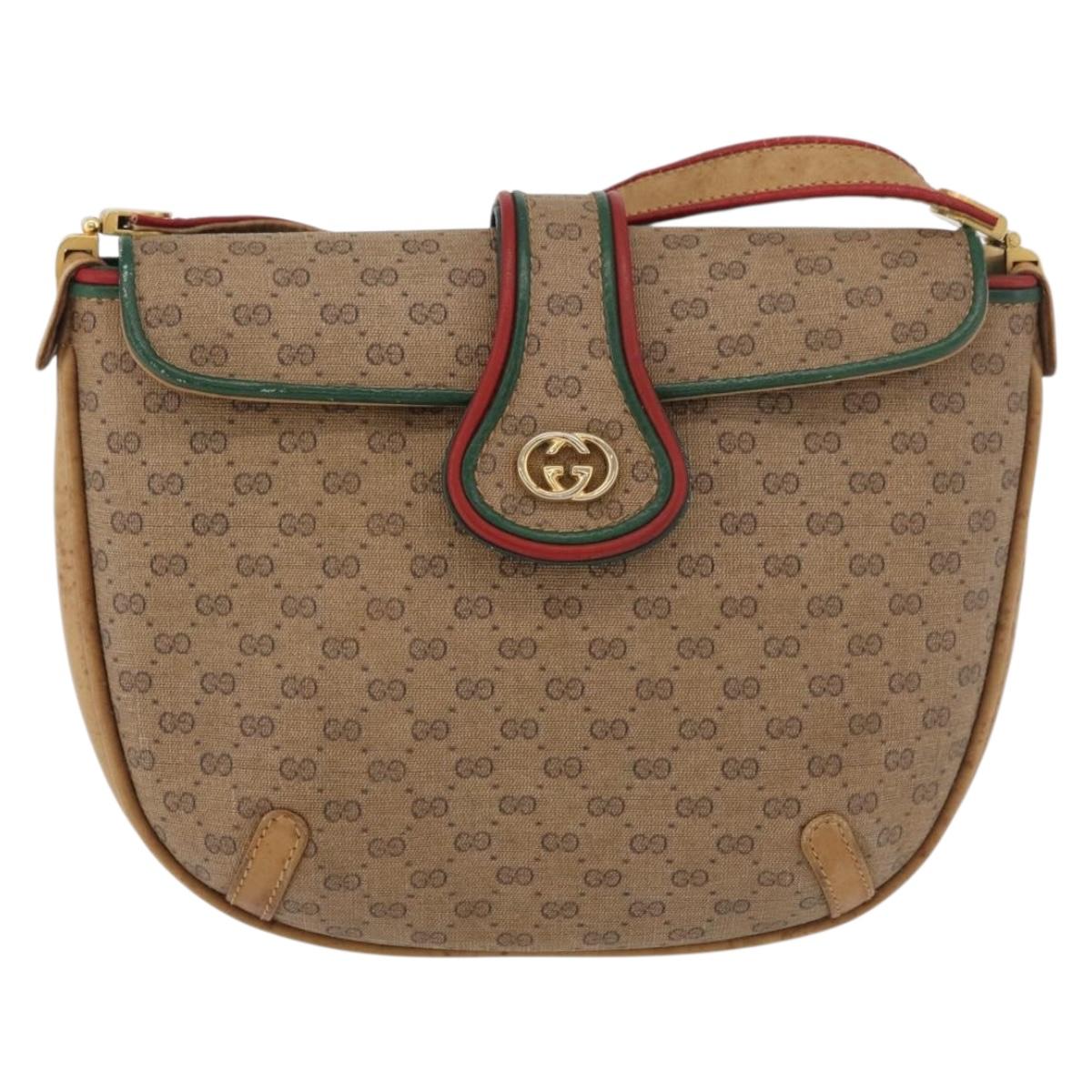 GUCCI Micro GG Supreme Shoulder Bag PVC Beige Gold Auth 176833