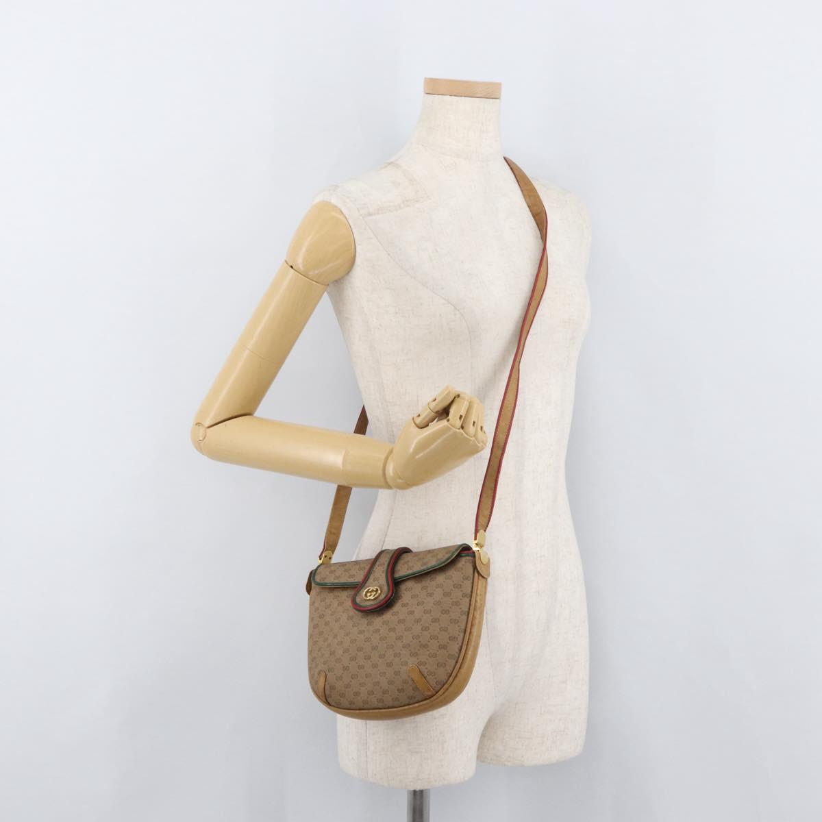 GUCCI Micro GG Supreme Shoulder Bag PVC Beige Gold Auth 176833