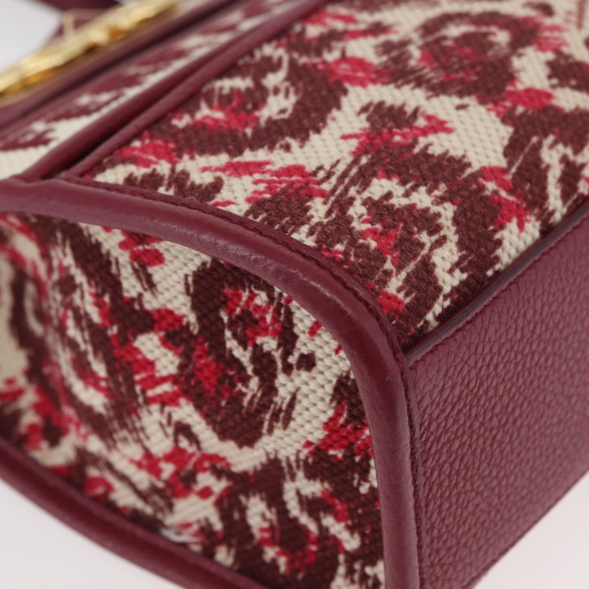 Salvatore Ferragamo Gancini Hand Bag Canvas 2way Red Gold Auth 176834