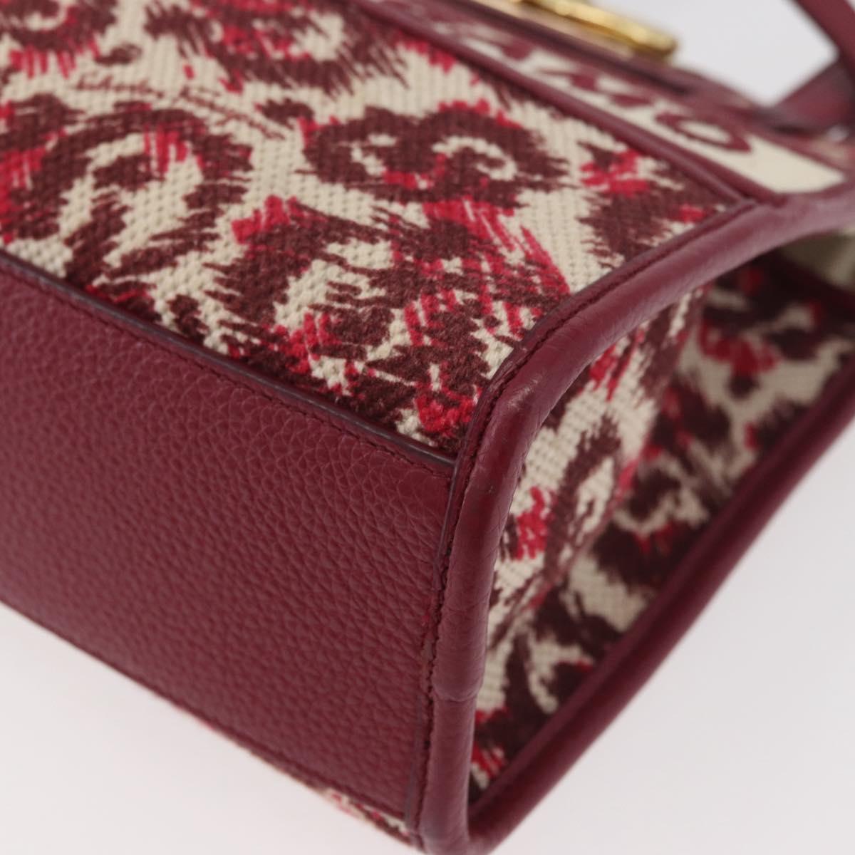 Salvatore Ferragamo Gancini Hand Bag Canvas 2way Red Gold Auth 176834