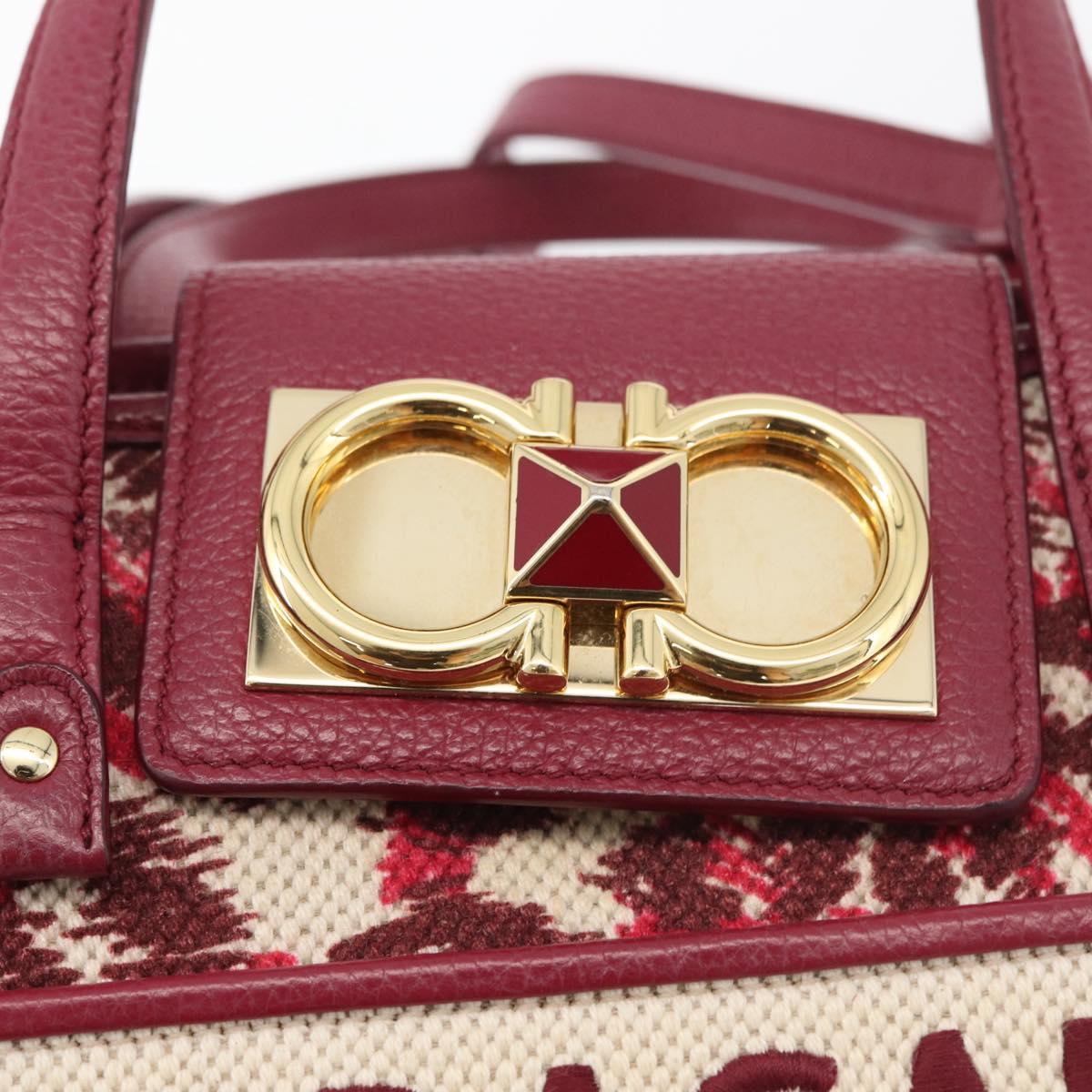 Salvatore Ferragamo Gancini Hand Bag Canvas 2way Red Gold Auth 176834
