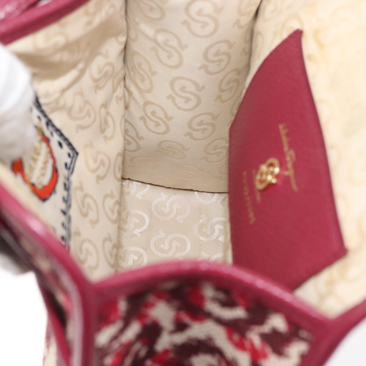 Salvatore Ferragamo Gancini Hand Bag Canvas 2way Red Gold Auth 176834