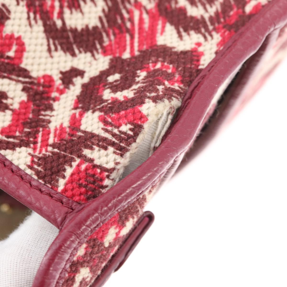 Salvatore Ferragamo Gancini Hand Bag Canvas 2way Red Gold Auth 176834