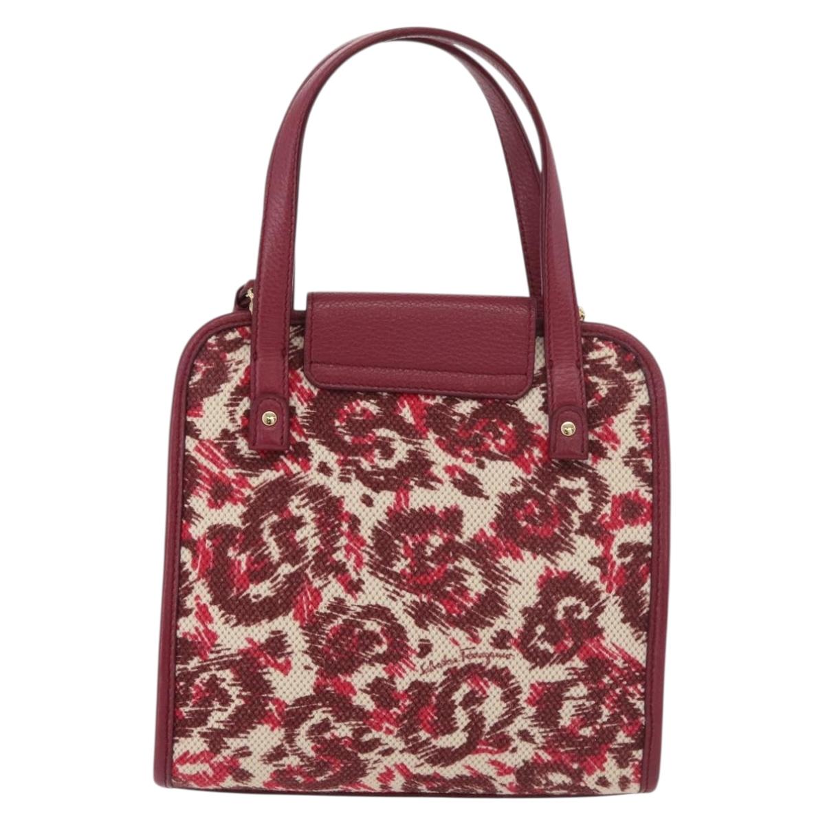 Salvatore Ferragamo Gancini Hand Bag Canvas 2way Red Gold Auth 176834