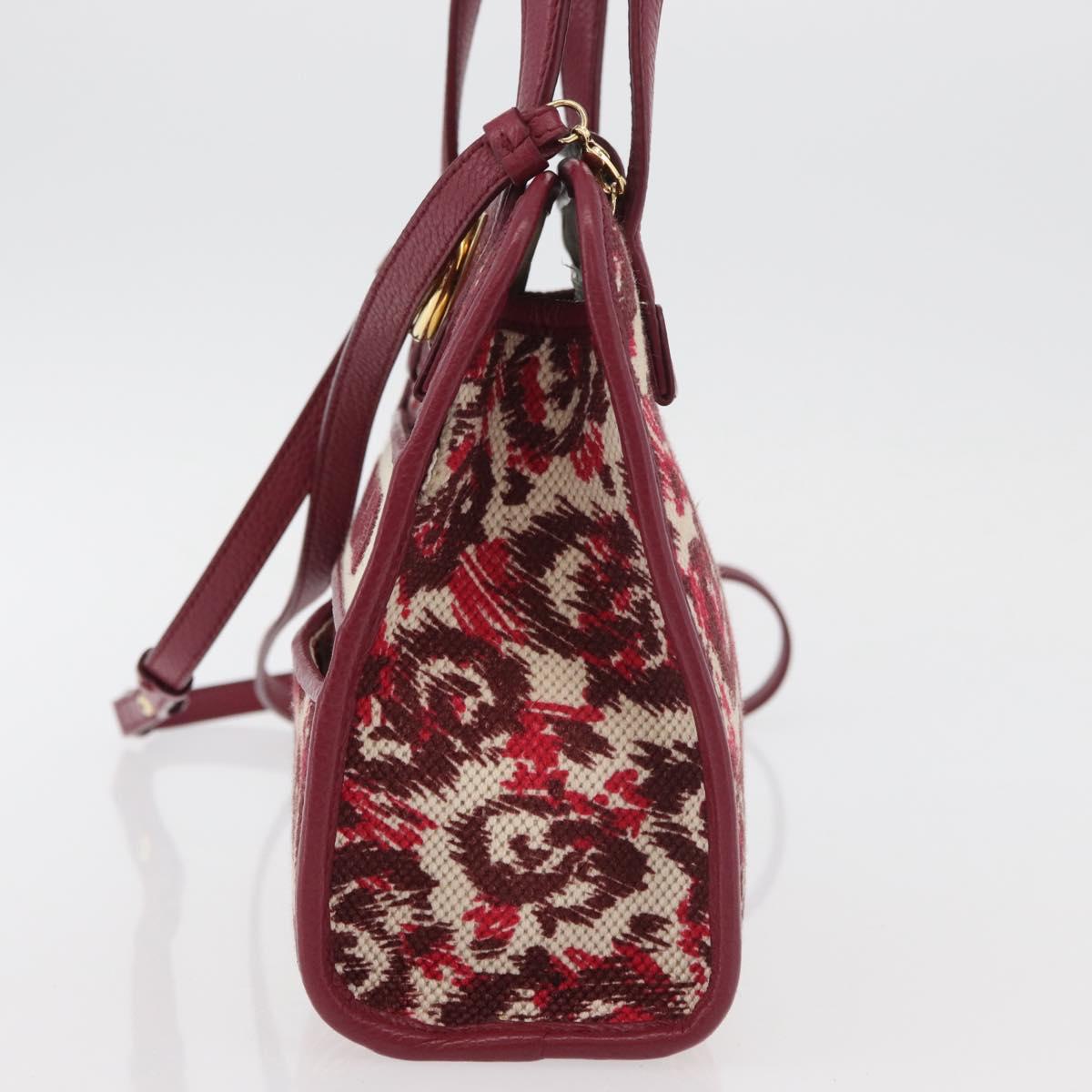 Salvatore Ferragamo Gancini Hand Bag Canvas 2way Red Gold Auth 176834
