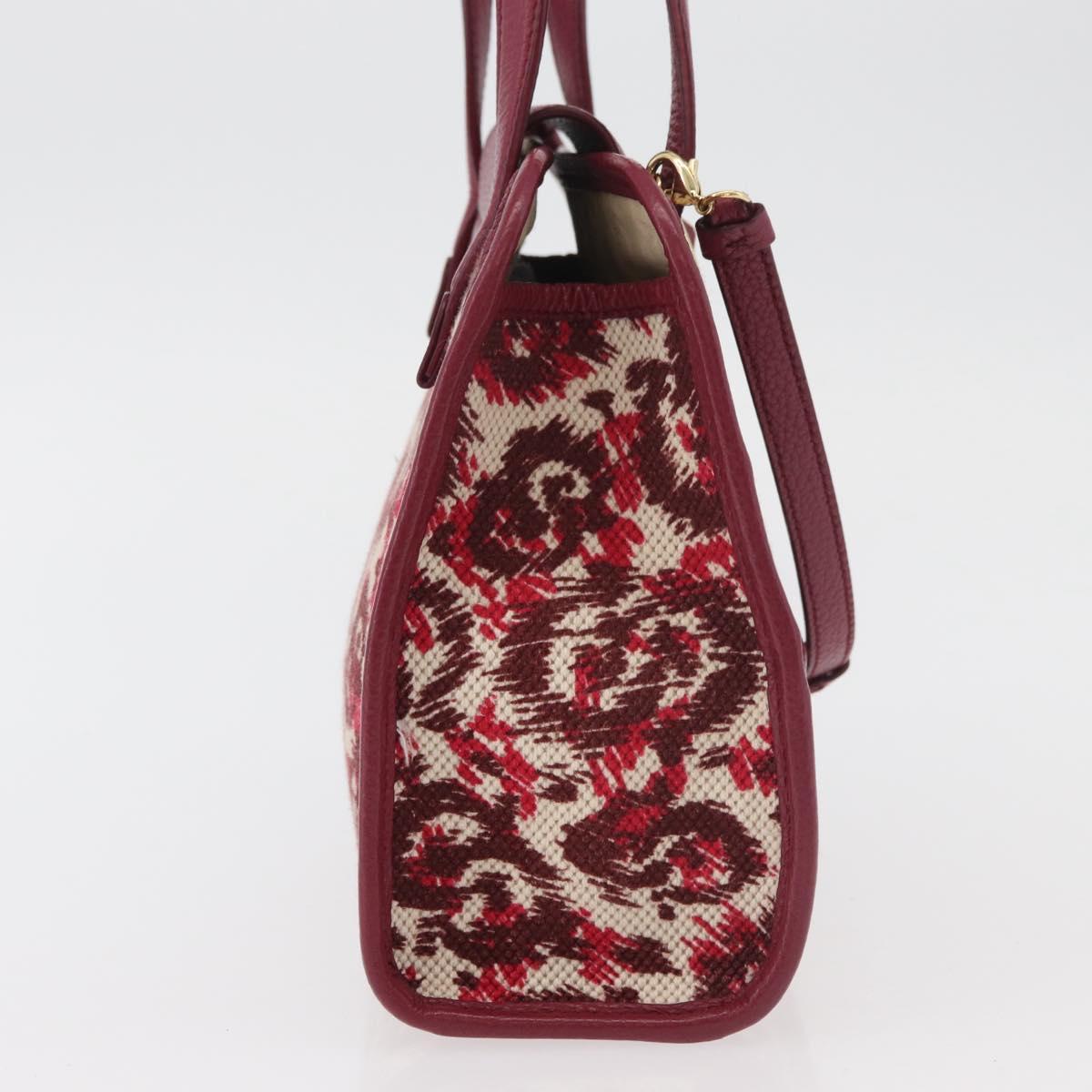 Salvatore Ferragamo Gancini Hand Bag Canvas 2way Red Gold Auth 176834