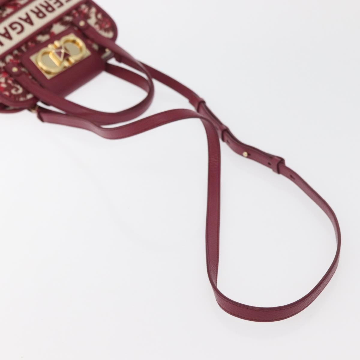 Salvatore Ferragamo Gancini Hand Bag Canvas 2way Red Gold Auth 176834