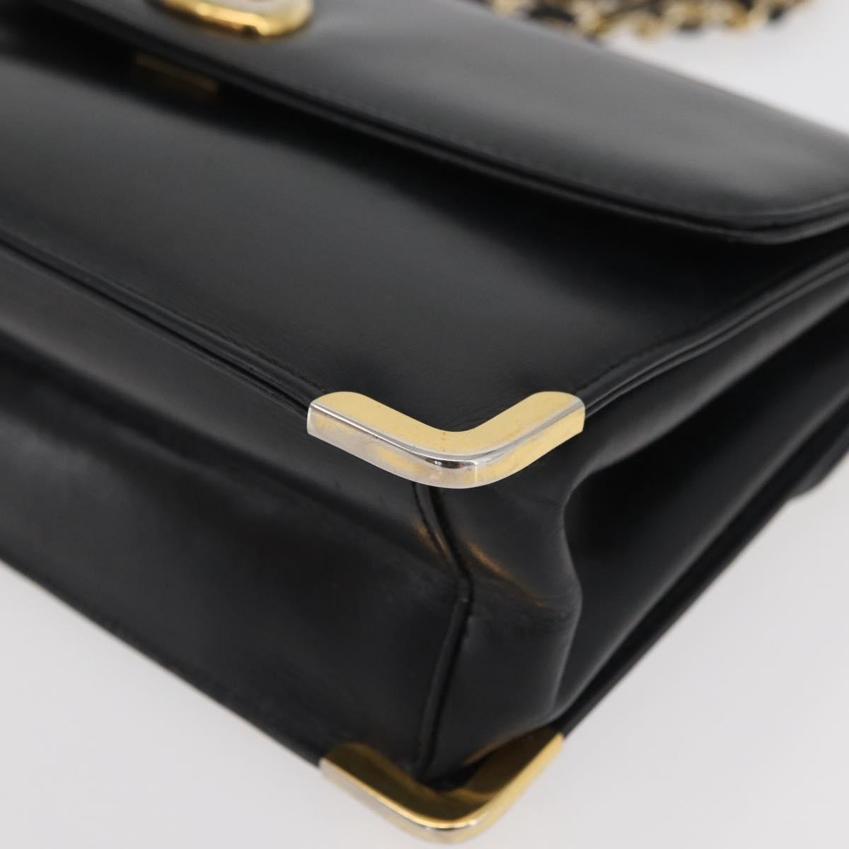 Christian Dior Chain Shoulder Bag Calf Skin Black Gold Auth 176840A