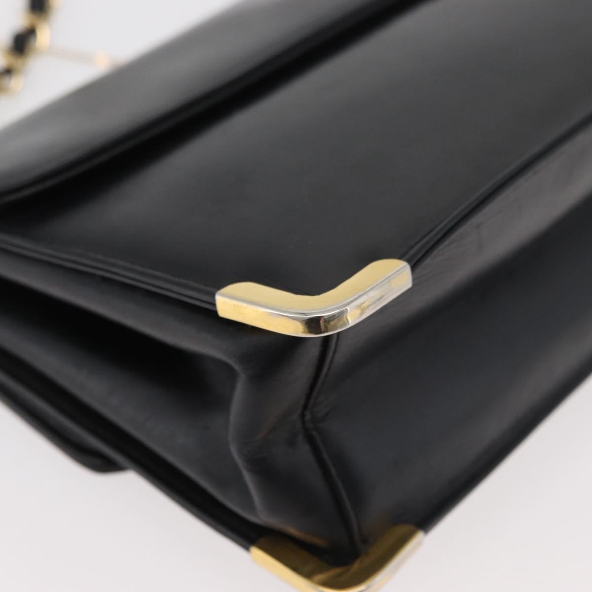 Christian Dior Chain Shoulder Bag Calf Skin Black Gold Auth 176840A