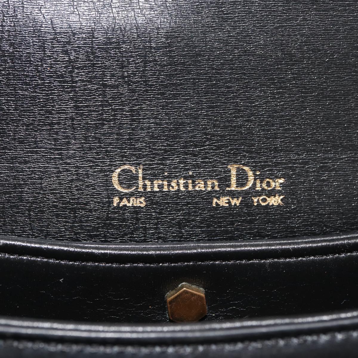 Christian Dior Chain Shoulder Bag Calf Skin Black Gold Auth 176840A