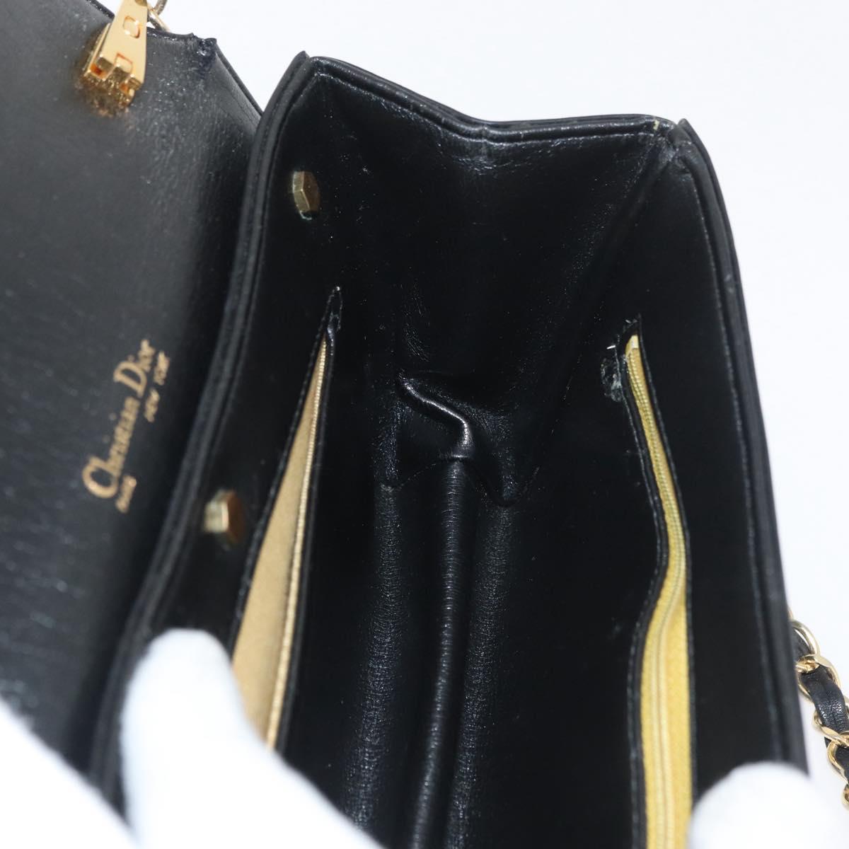 Christian Dior Chain Shoulder Bag Calf Skin Black Gold Auth 176840A