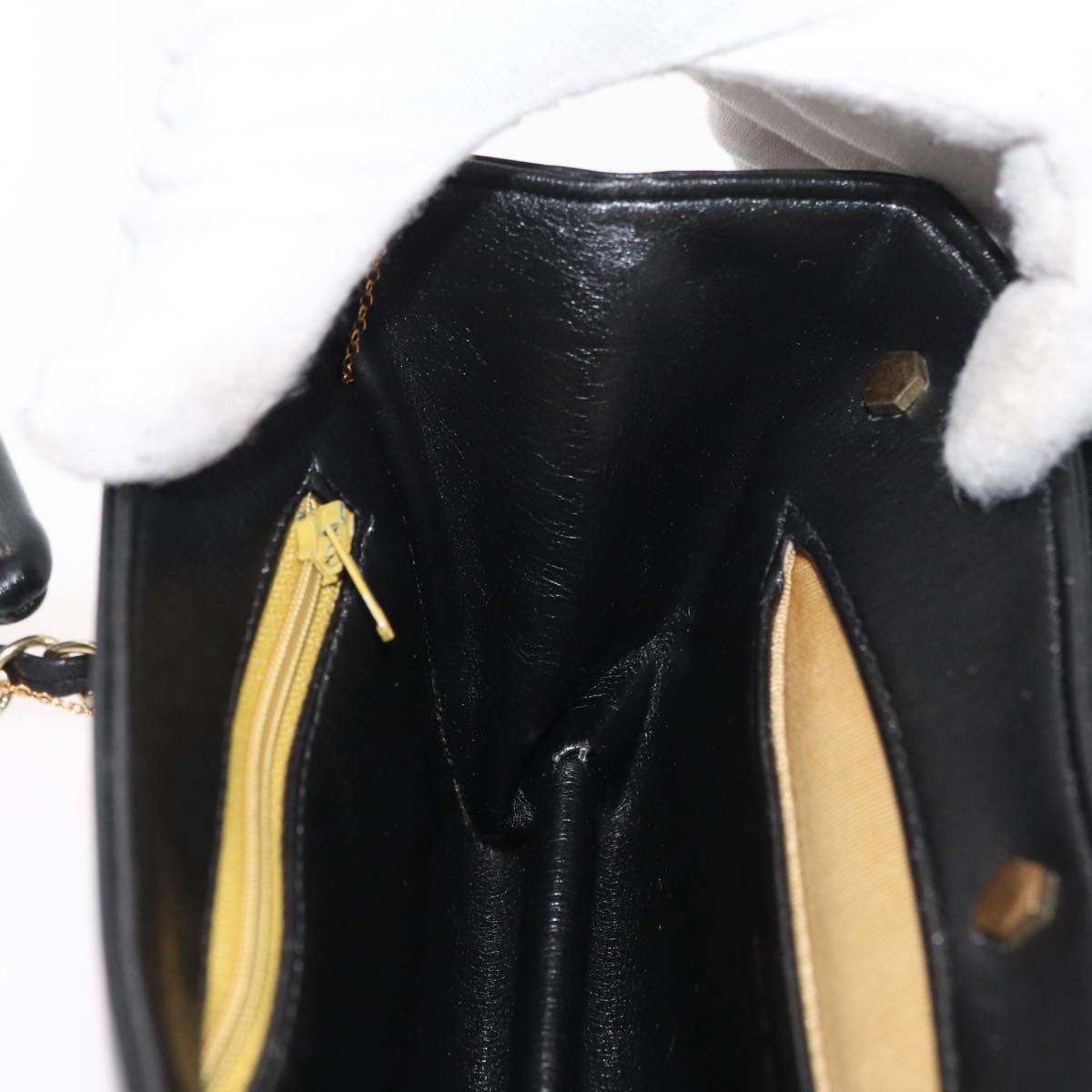 Christian Dior Chain Shoulder Bag Calf Skin Black Gold Auth 176840A