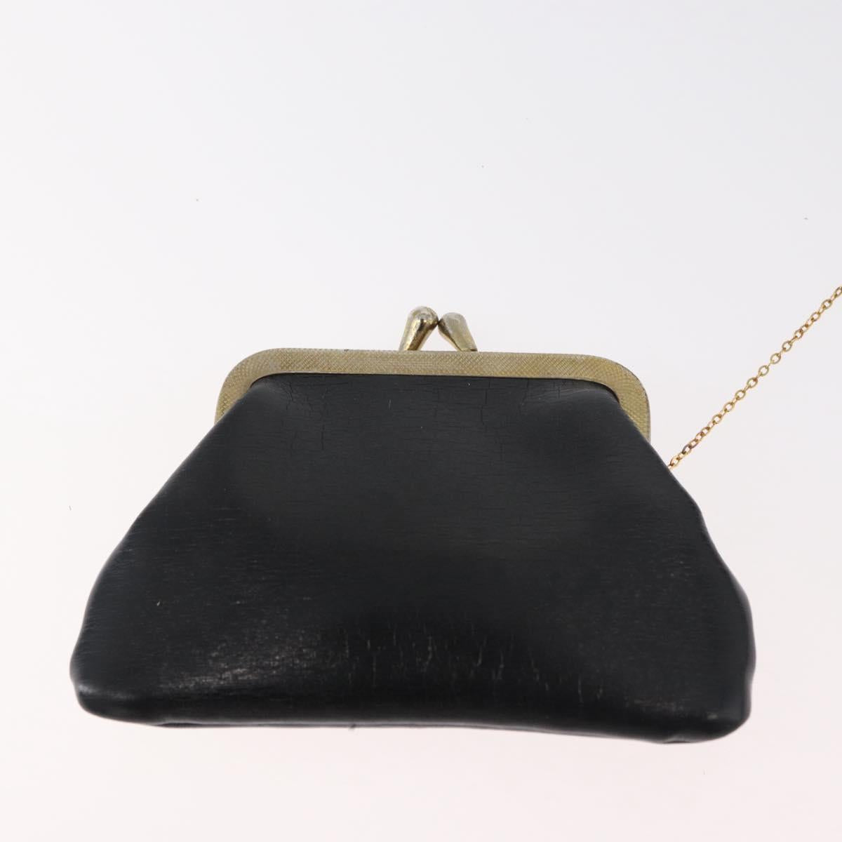 Christian Dior Chain Shoulder Bag Calf Skin Black Gold Auth 176840A
